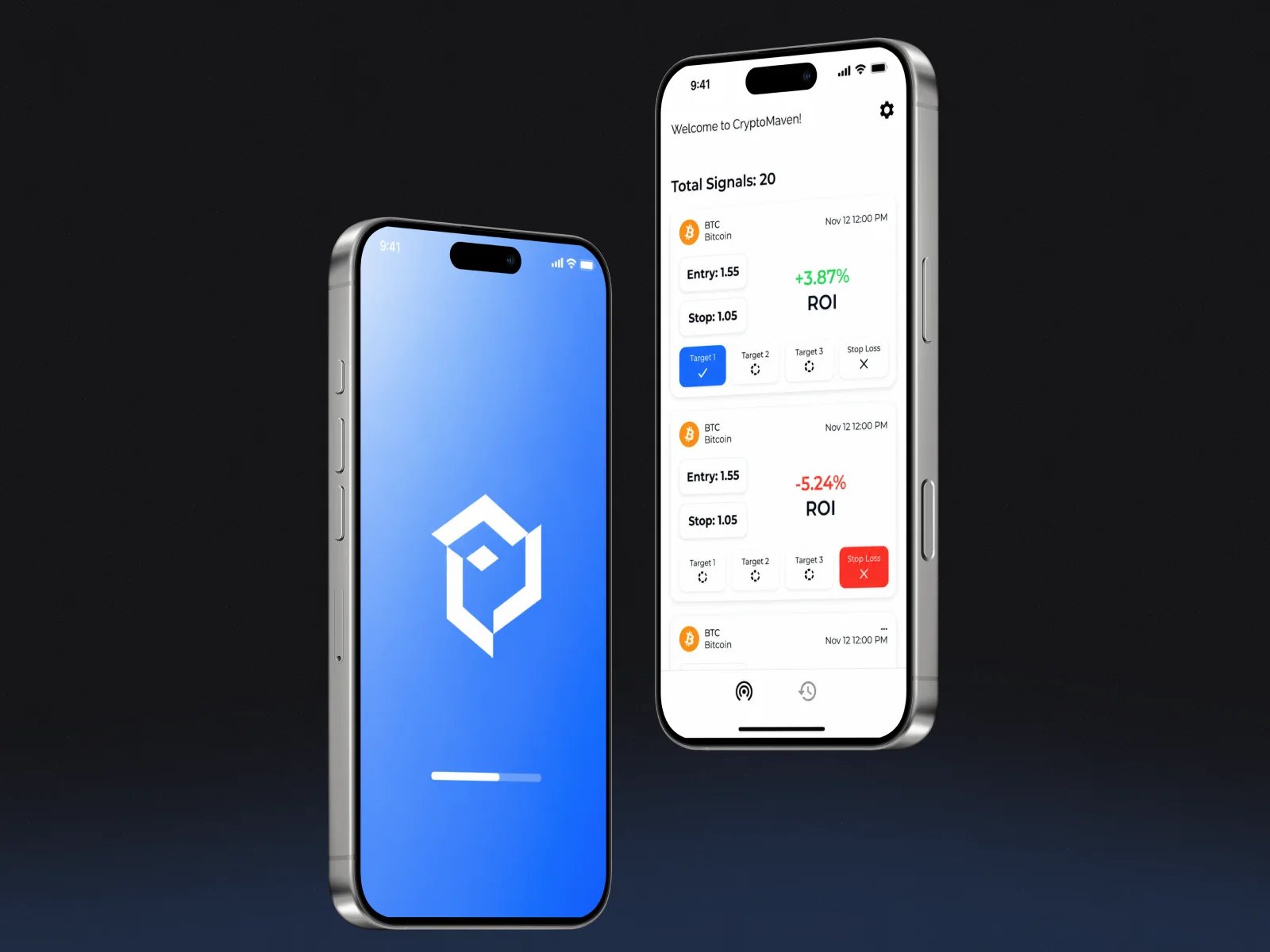 CryptoMaven app screens