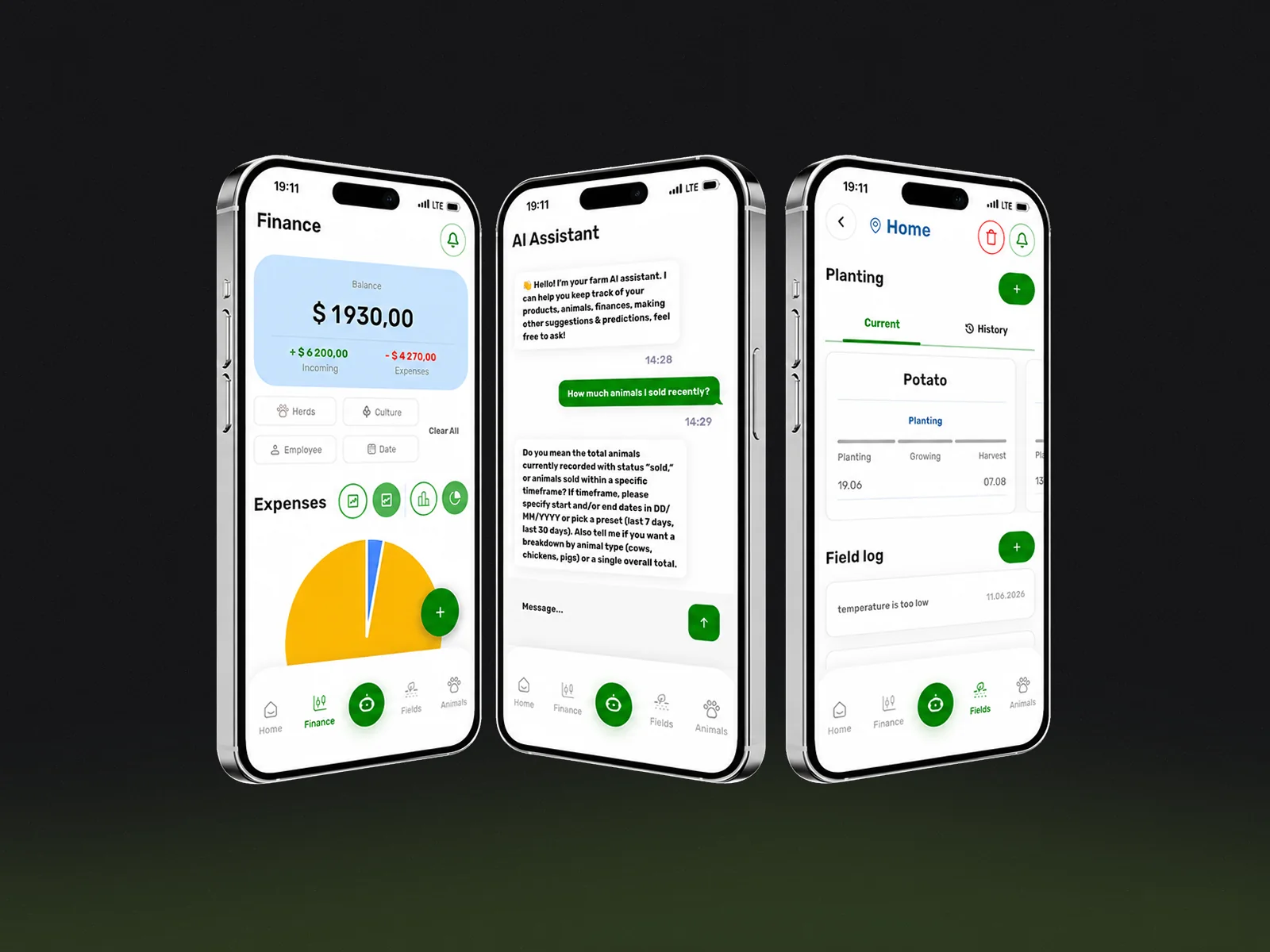 FincaFlow app screens