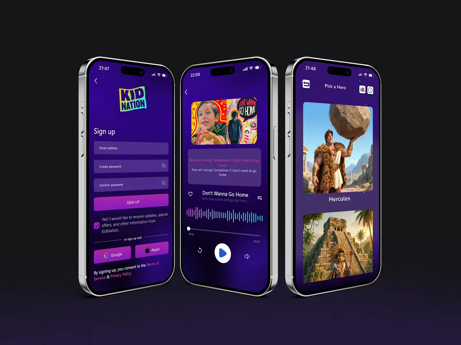 KidNation app screens