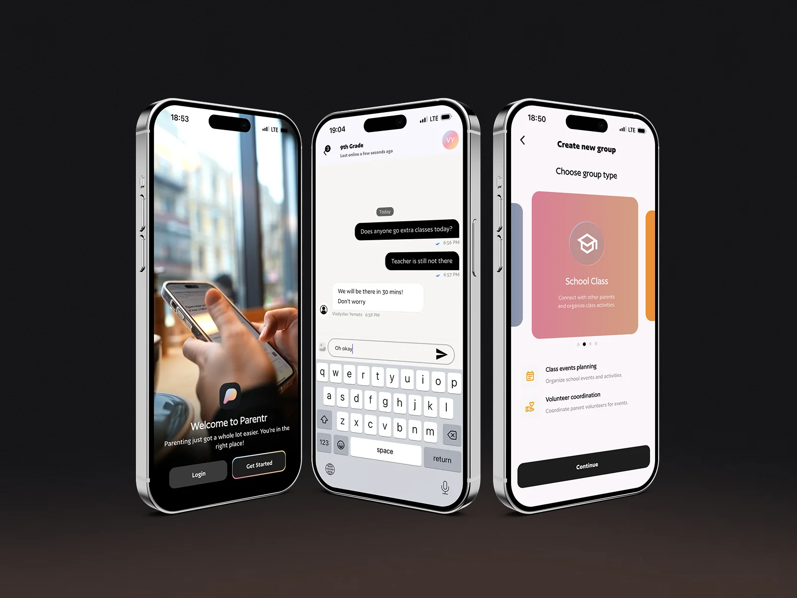 Parentr app screens