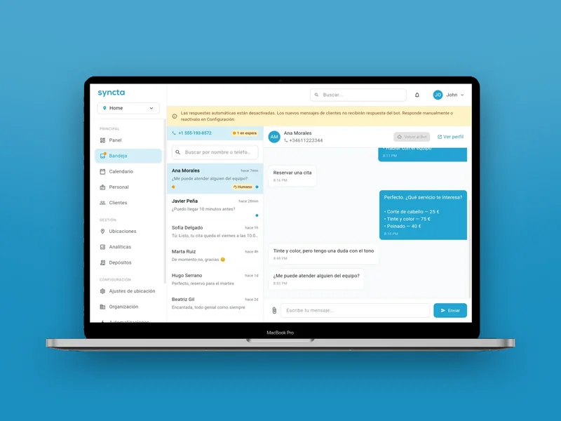 Syncta: WhatsApp booking CRM for salons, barbershops and studios