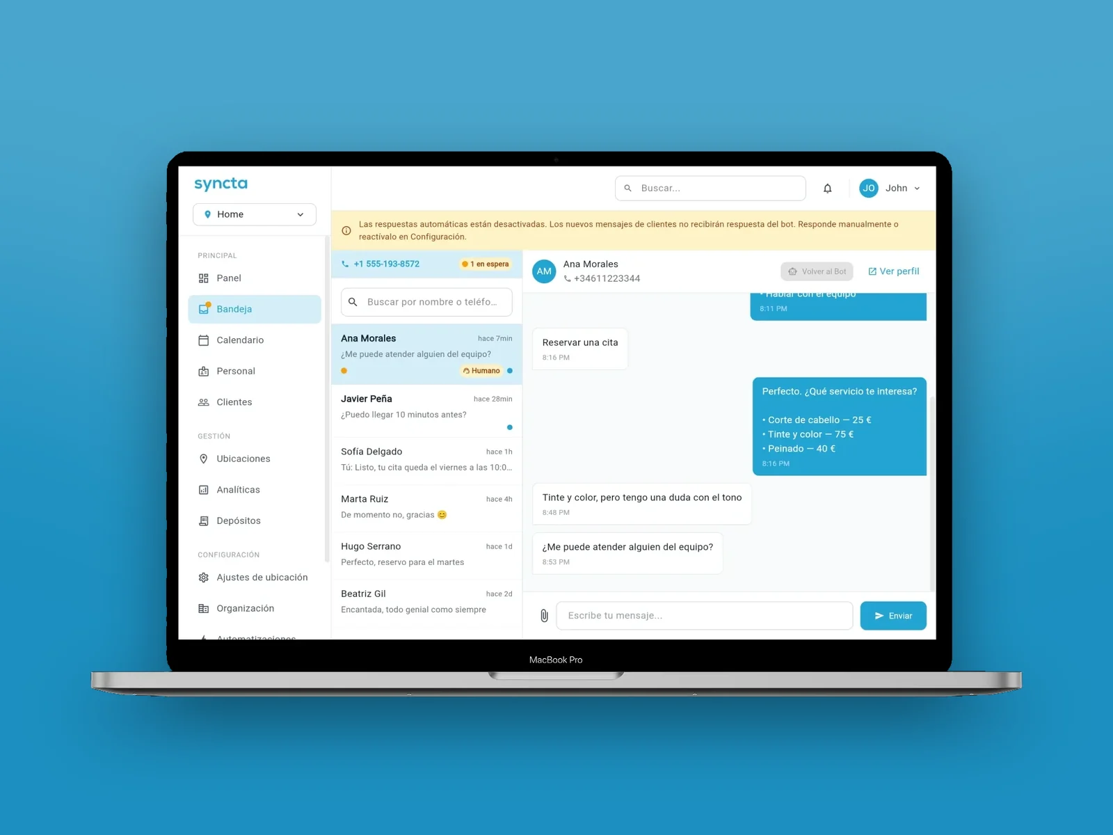 Syncta: WhatsApp booking CRM for salons, barbershops and studios